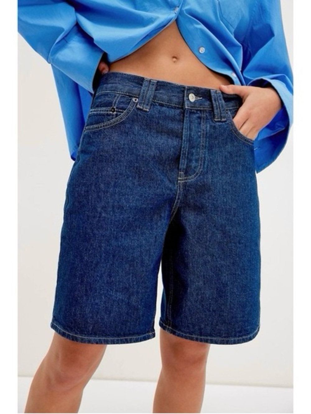 We The Free Dark Blue Mid-Length Denim Shorts
